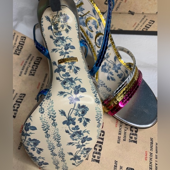 Gucci Haines 105 Mulitcolored Leather Sequined Sandals Size 37 - Picture 5 of 8